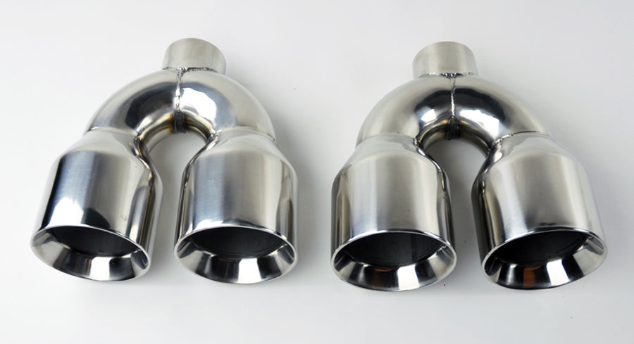 Stainless Steel QUAD 4" Out 3" Inlet 9" Long Dual Wall Polished Exhaust Tips