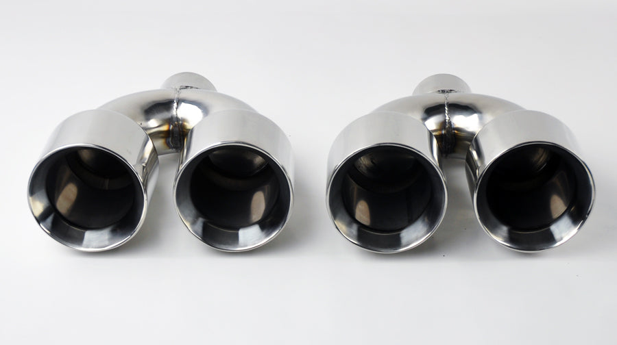 Stainless Steel QUAD 4" Out 2.5" Inlet 9" Long Dual Wall Exhaust Tips