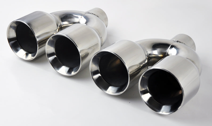 Stainless Steel QUAD 4" Out 3" Inlet 9" Long Dual Wall Polished Exhaust Tips