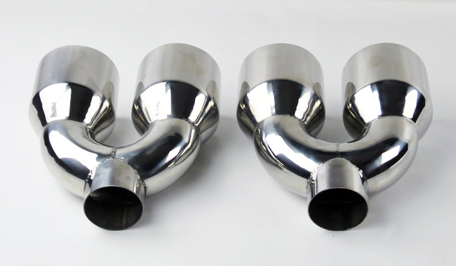 Stainless Steel QUAD 4" Out 3" Inlet 9" Long Dual Wall Polished Exhaust Tips